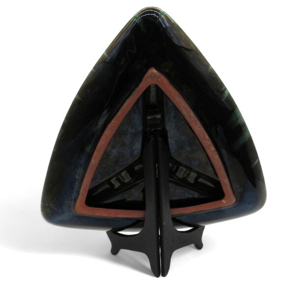 BLUE MOUNTAIN Pottery Green Triangular Ceramic Divided Ashtray 13 Inches - Picture 9 of 10